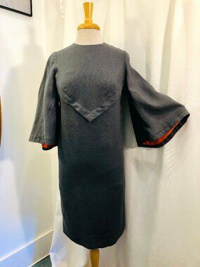 Vintage 1960s Grey Linen Dress by Dominique Moygashel Linen Woven in Ireland